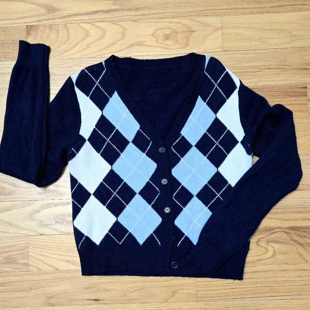 Navy Argyle Button Cardigan